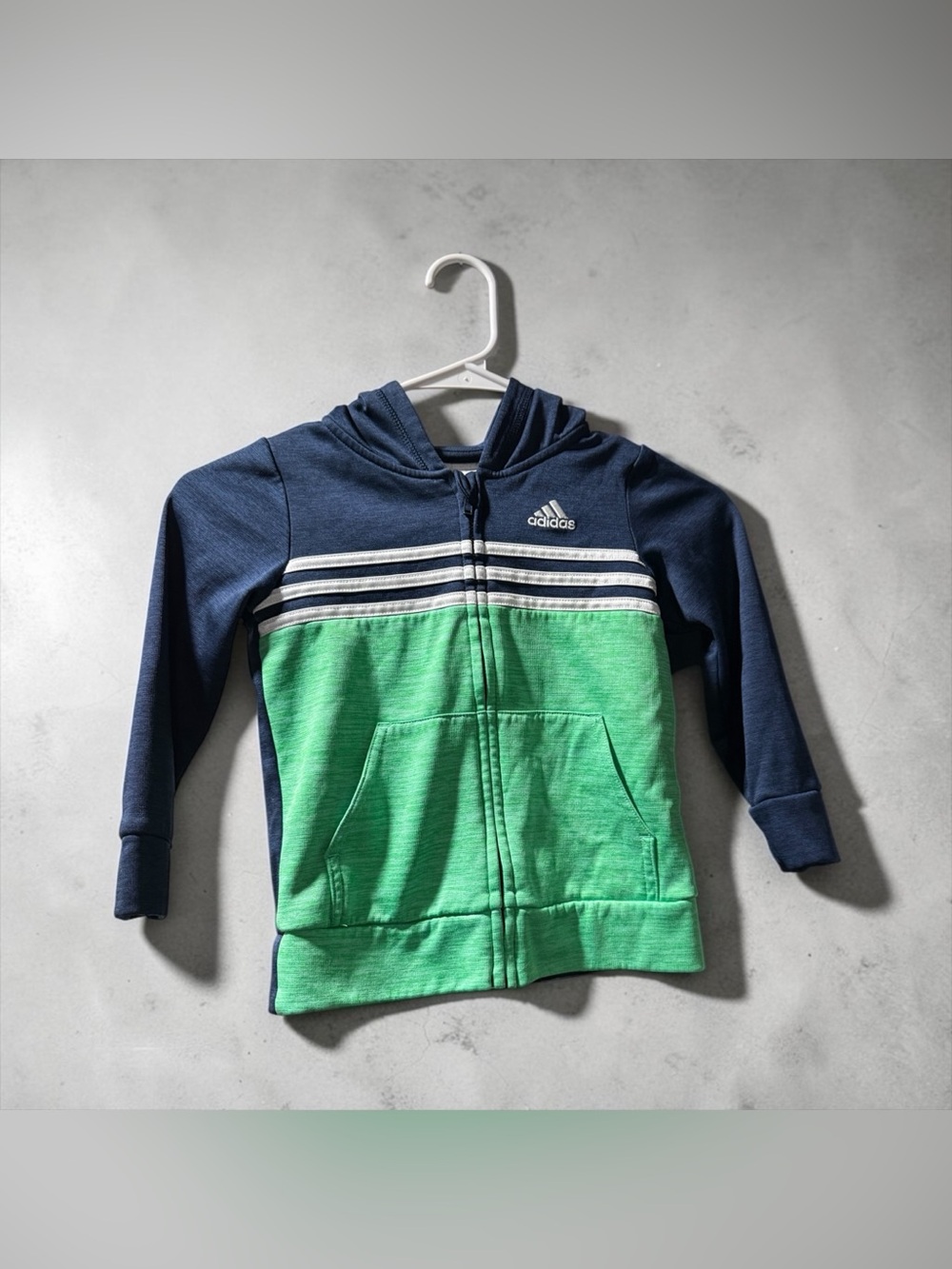 Adidas Kids Navy and Green Zip Hoodie